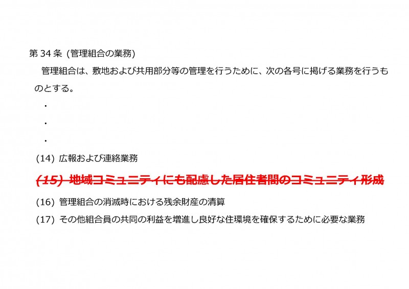 No.17 コミュニティ条項削除に反対します。